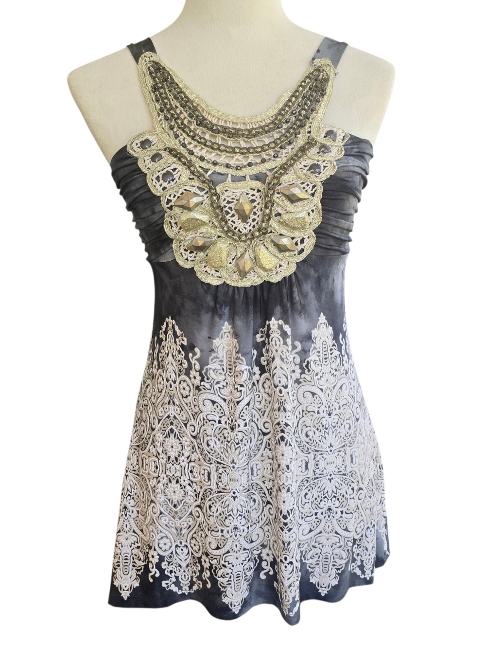 VENUS Black & Cream Embellished Crochet Sleeveless Tank Top Size XS